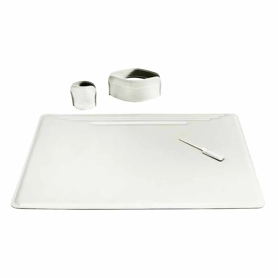 Accesorios de escritorio de cuero regenerado de 4 piezas hechos en Italia - Ebe Viadurini