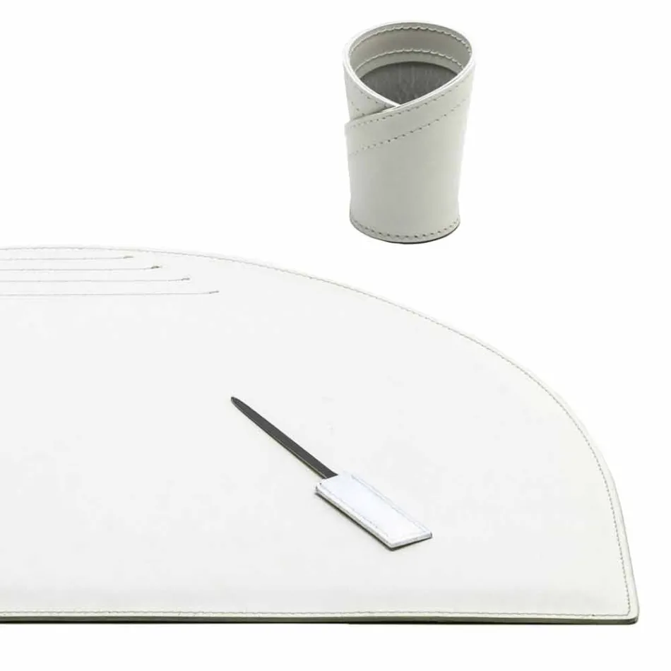 Accesorios de escritorio en cuero regenerado 5 piezas Made in Italy - Medea Viadurini