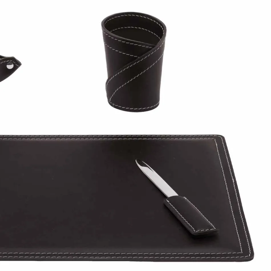 Accesorios Escritorio de cuero regenerado de 4 piezas hecho en Italia - Ascanio Viadurini