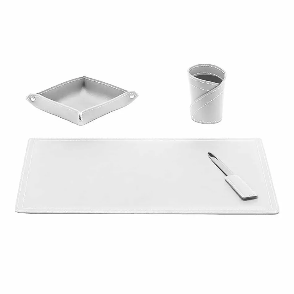 Accesorios Escritorio de cuero regenerado de 4 piezas hecho en Italia - Ascanio Viadurini