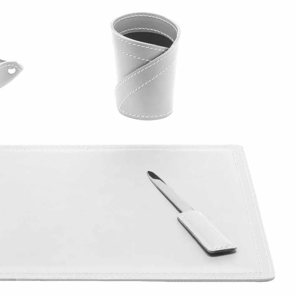 Accesorios Escritorio de cuero regenerado de 4 piezas hecho en Italia - Ascanio Viadurini