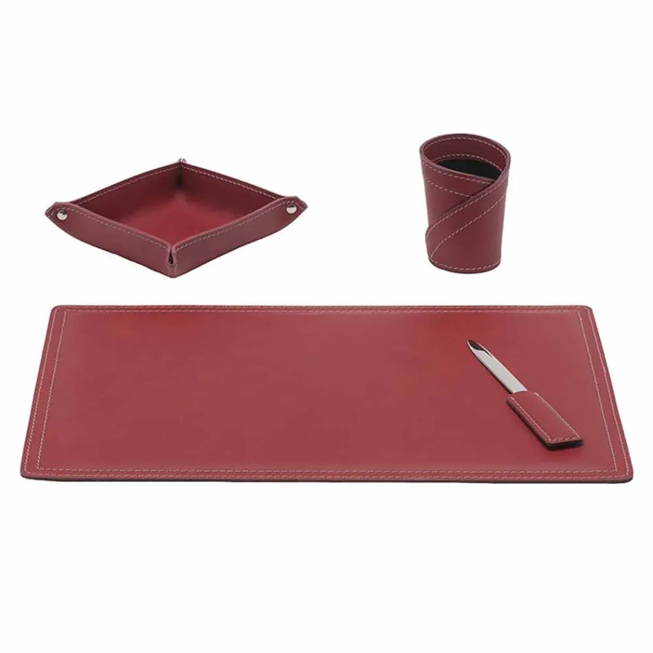 Accesorios Escritorio de cuero regenerado de 4 piezas hecho en Italia - Ascanio Viadurini