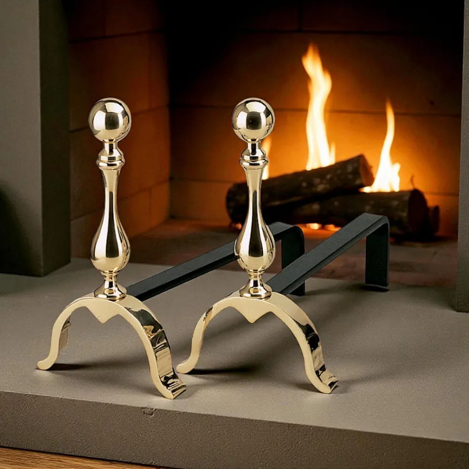 Morillos para chimenea de latón Altura 32 cm Made in Italy - Oso Viadurini