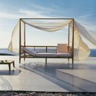 Alcoba de exterior en teca con cortina y cojines Made in Italy - Oracle Viadurini