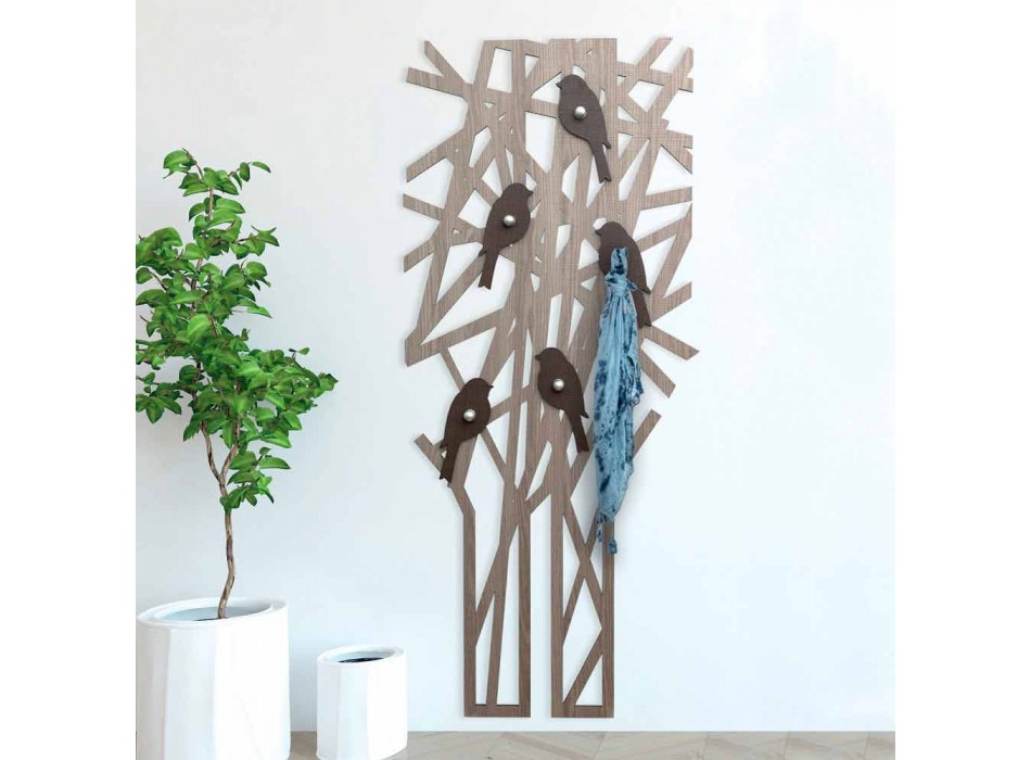 Perchero de pared en madera coloreada con un diseño moderno - Alberuccell Viadurini