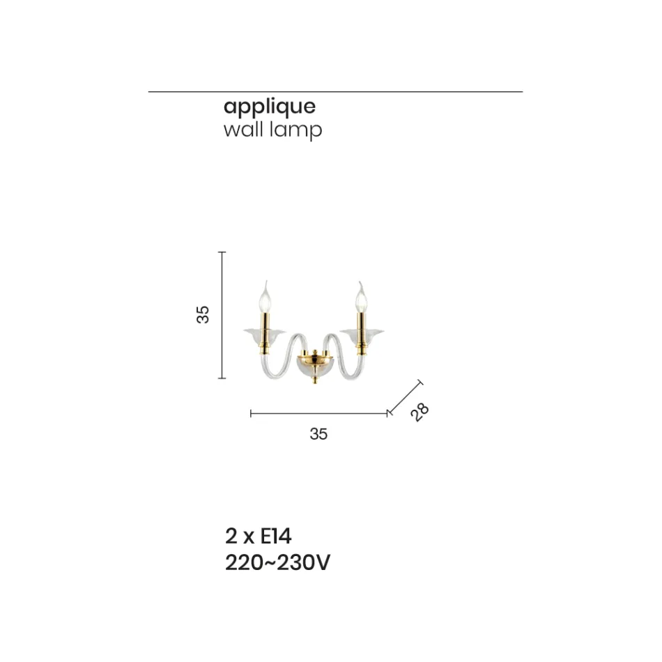 Aplique 2 Luces en Vidrio Artesanal Italiano Estilo Clásico - Mindful Viadurini