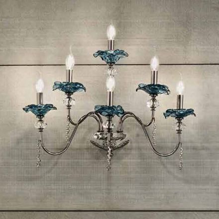 Lámpara de pared clásica de 6 luces en vidrio, cristal y metal de lujo - Flanders Viadurini