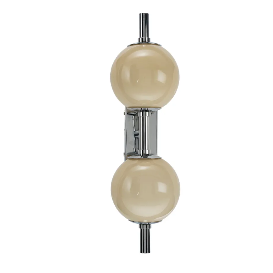 Lumira - Lámpara de pared de dos luces con placa vertical en cristal y metal. Fabricada en Italia. Viadurini
