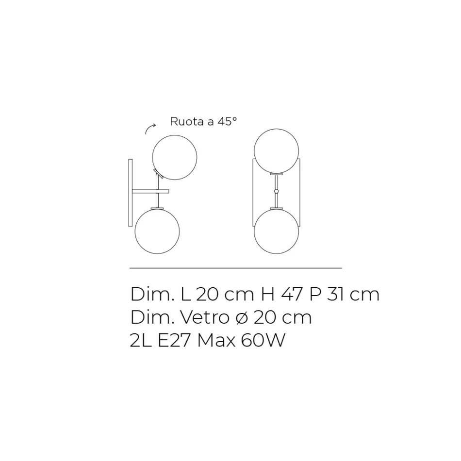 Lumira - Lámpara de pared de dos luces con placa vertical en cristal y metal. Fabricada en Italia. Viadurini