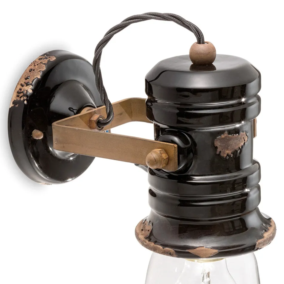 Foco aplique de pared en cerámica, vidrio y metal diferentes acabados Joy Ferroluce Viadurini