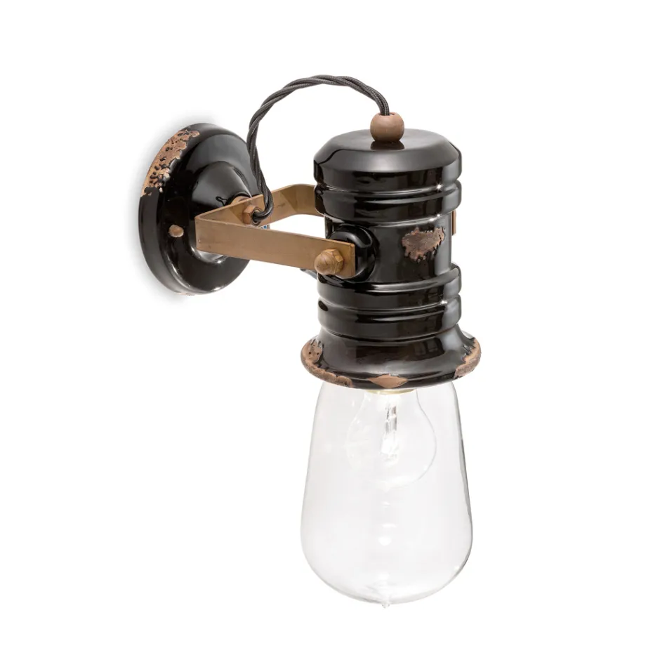 Foco aplique de pared en cerámica, vidrio y metal diferentes acabados Joy Ferroluce Viadurini