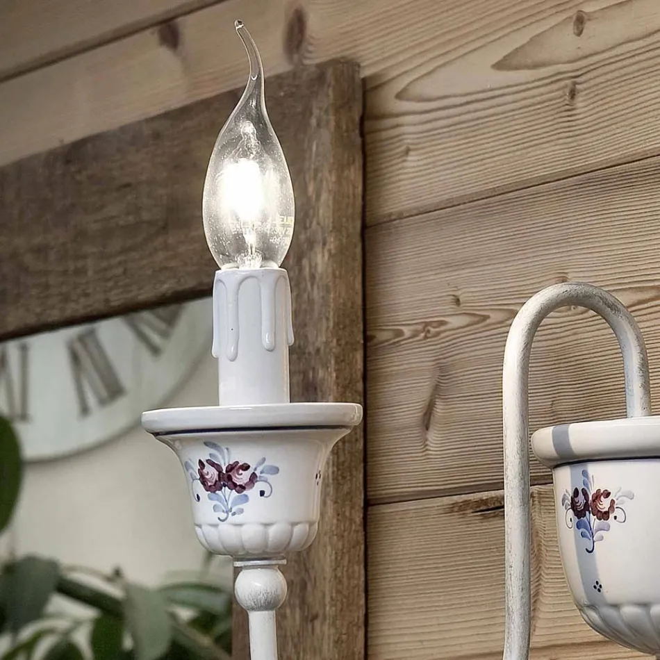 Aplique de Pared Artesanal en Cerámica y Latón Pintado a Mano - Sanremo Viadurini