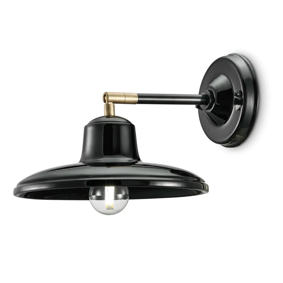 Aplique de Pared en Cerámica Negra y Hierro Diseño Industrial Vintage - Bew Viadurini