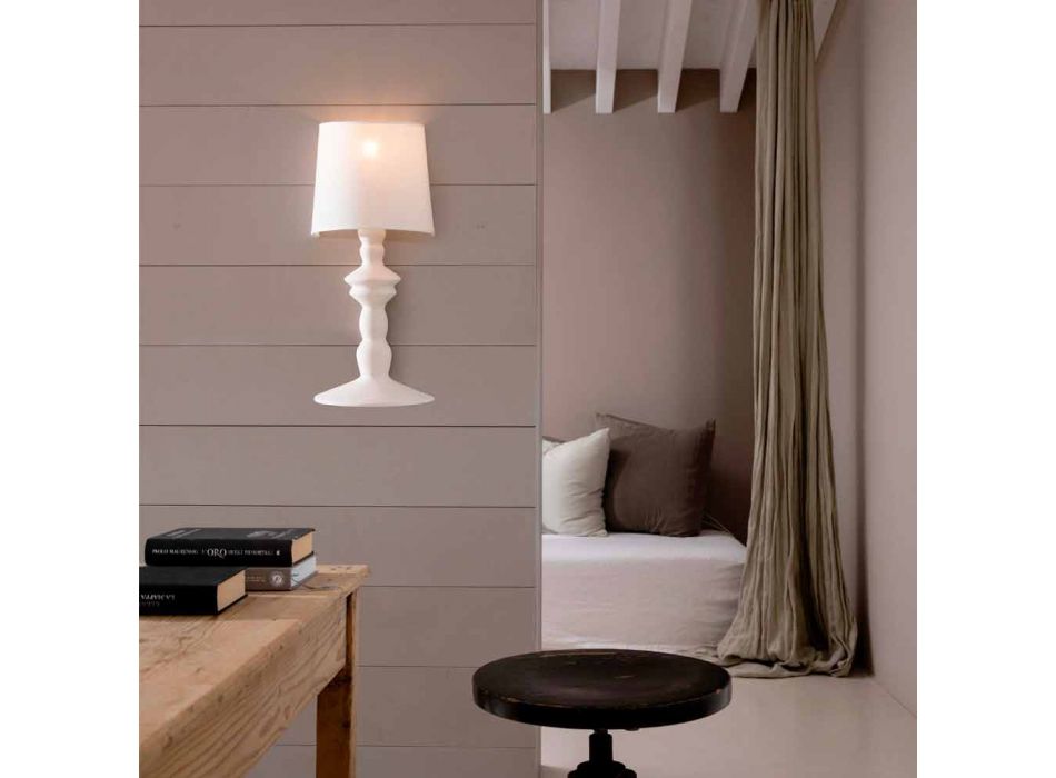 Lámpara de pared de cerámica pintable y pantalla de lino blanco - Cadabra Viadurini