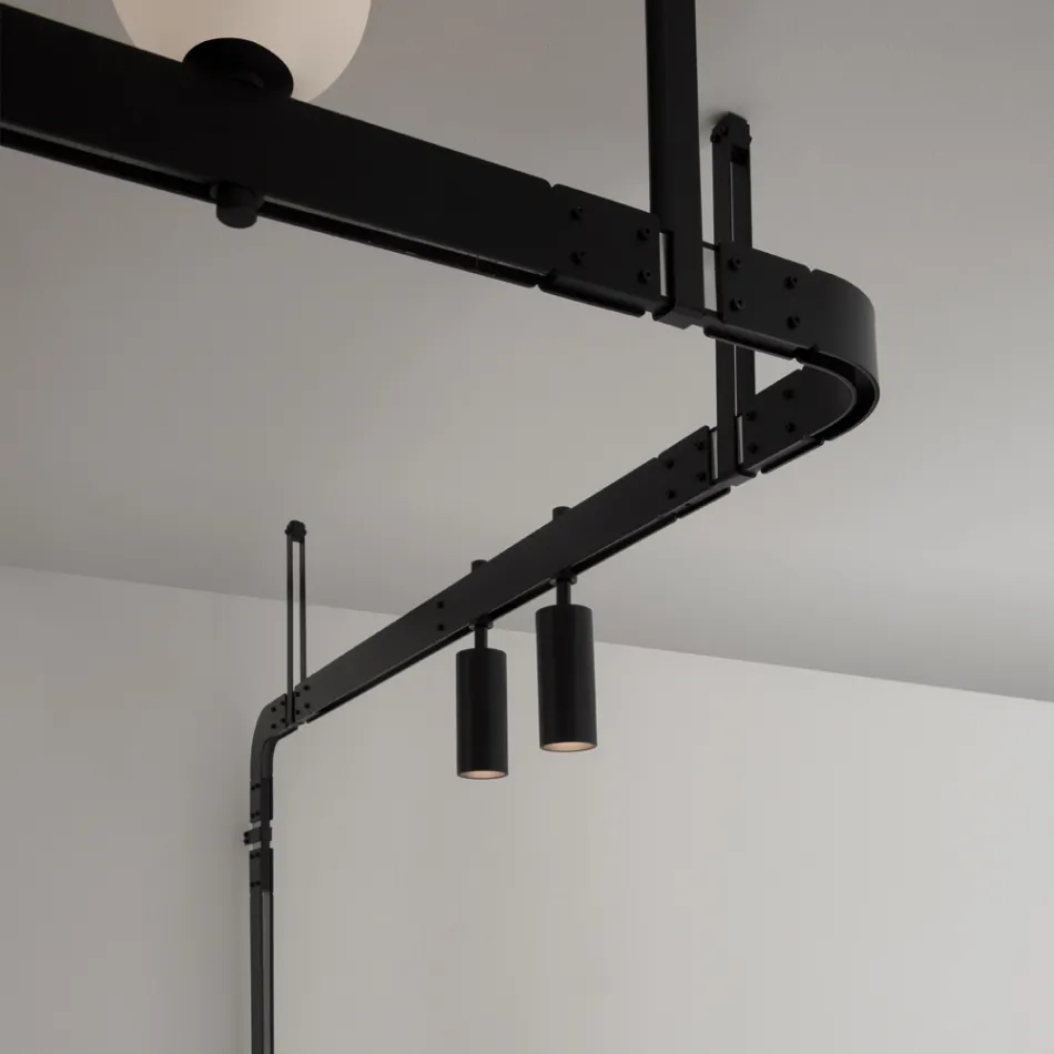 Lámpara de pared de diseño en aluminio negro con esferas y focos - Exodus Viadurini