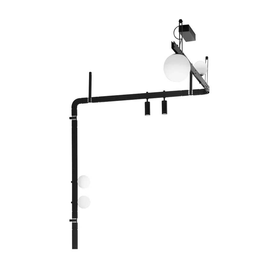 Lámpara de pared de diseño en aluminio negro con esferas y focos - Exodus Viadurini