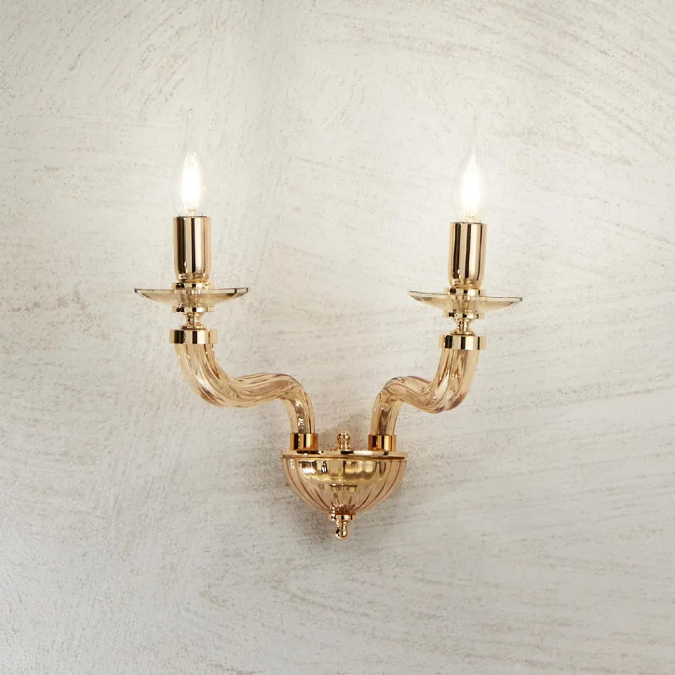 Lámpara de pared clásica 2 luces en vidrio Rigaton hecho a mano y metal - Fievole Viadurini