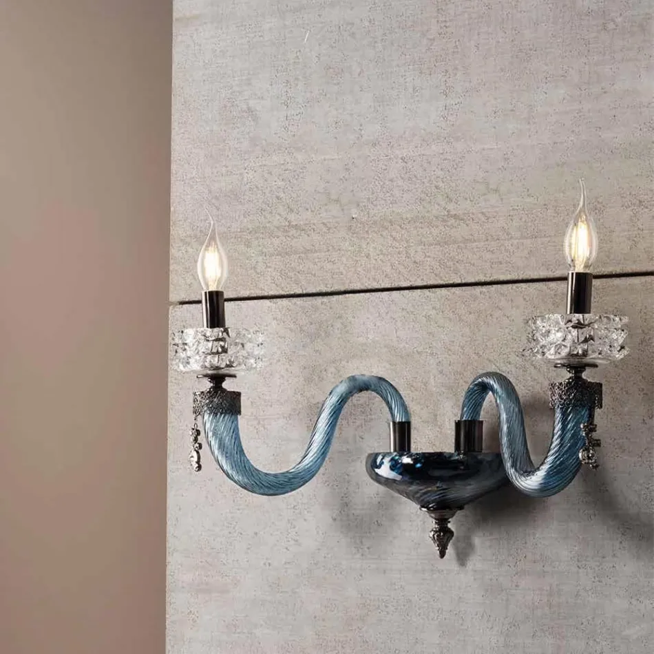 Lámpara de Pared Clásica 2 Luces Artesanal Cristal de Lujo Made in Italy - Saline Viadurini