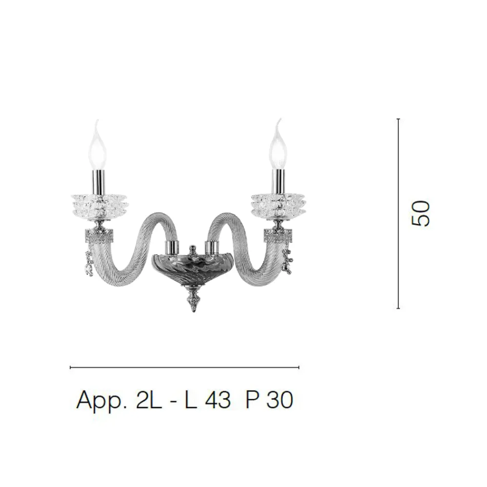 Lámpara de Pared Clásica 2 Luces Artesanal Cristal de Lujo Made in Italy - Saline Viadurini