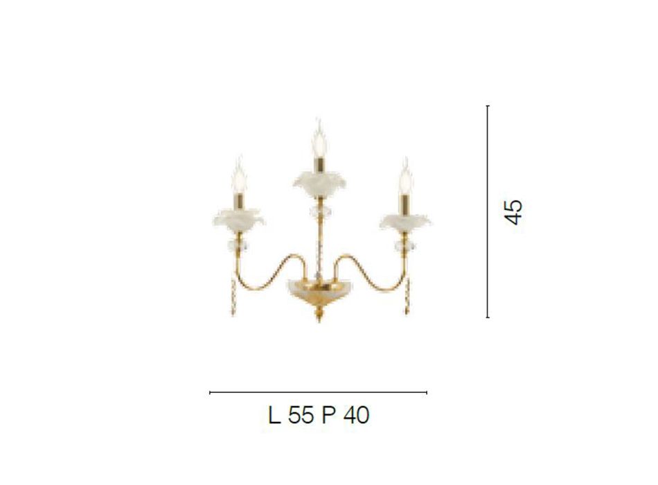 Lámpara de pared clásica de 3 luces en vidrio, cristal y metal de lujo - Flanders Viadurini