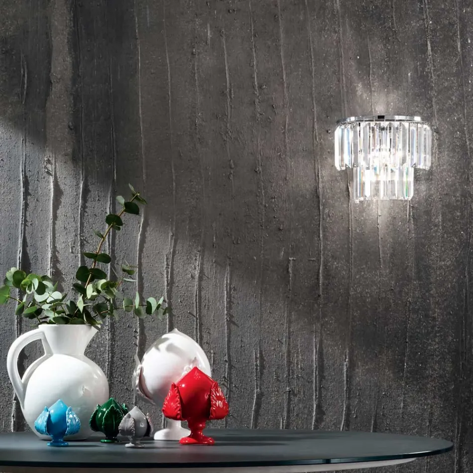 Aplique clásico en metal dorado o plateado y colgantes de cristal - Jerome Viadurini