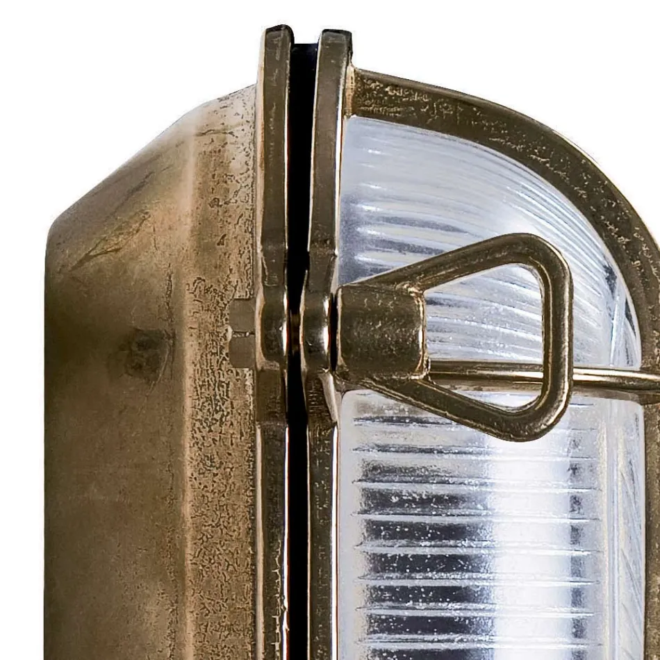 Aplique de pared exterior vintage de latón con cristal ópalo/transparente - Siren Viadurini