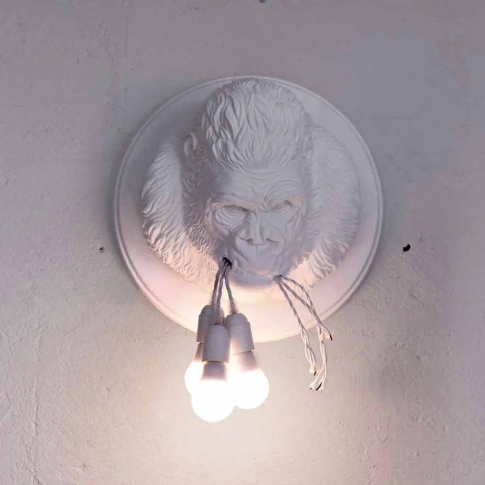 Lámpara de pared de 3 luces en cerámica Gorilla de diseño gris o blanco - Rillago Viadurini