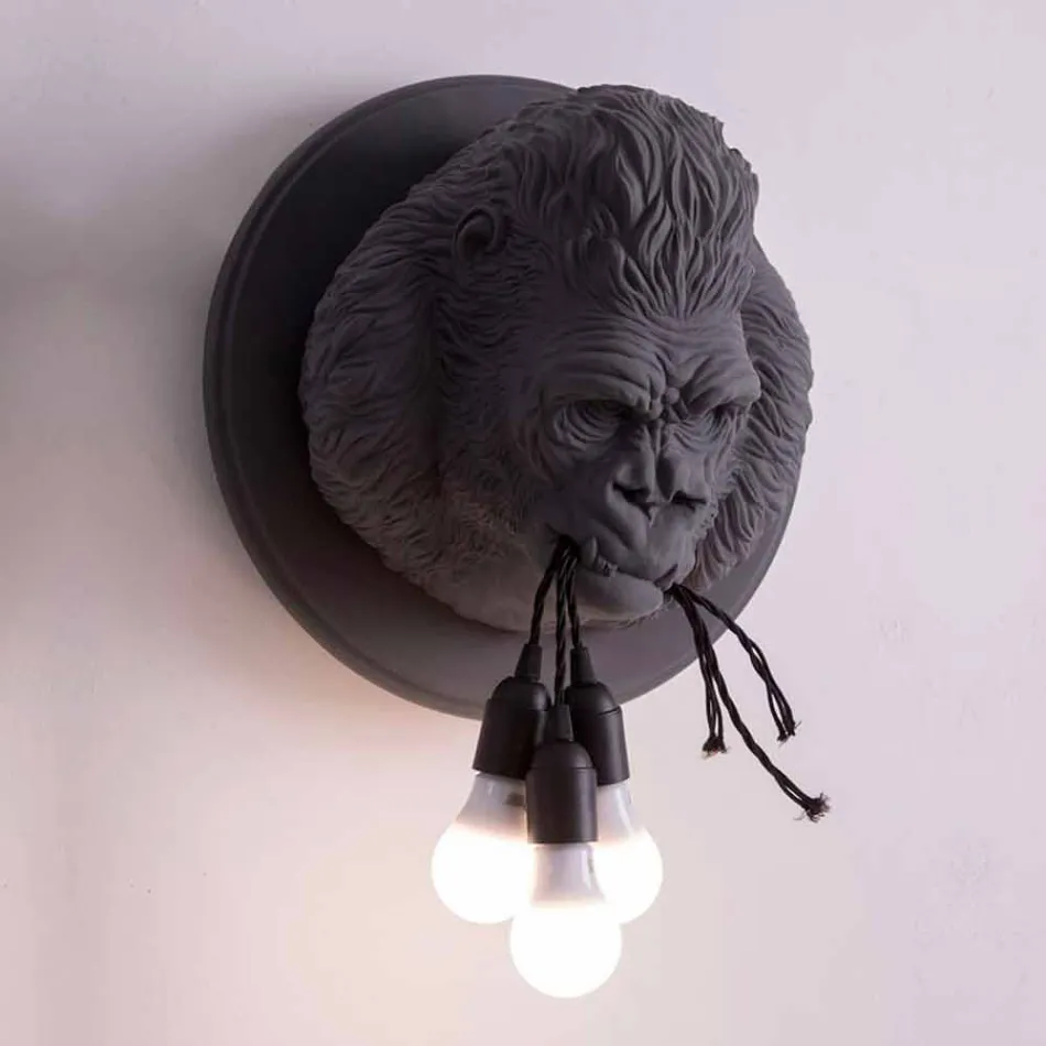 Lámpara de pared de 3 luces en cerámica Gorilla de diseño gris o blanco - Rillago Viadurini