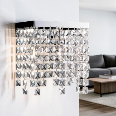 Lámpara de pared de hierro cromado con diamantes de imitación, fabricada en Italia - África Viadurini