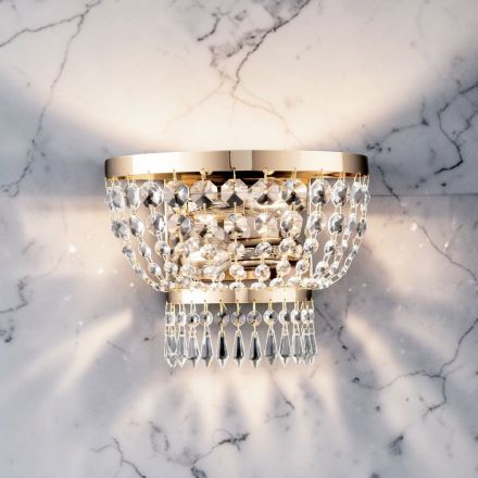 Lámpara de pared de hierro dorado con diamantes de imitación. Fabricada en Italia - Austria. Viadurini