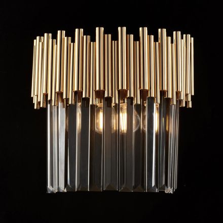 Lámpara de pared de hierro dorado con pedrería, fabricada en Italia, para decoración de interiores - París Viadurini