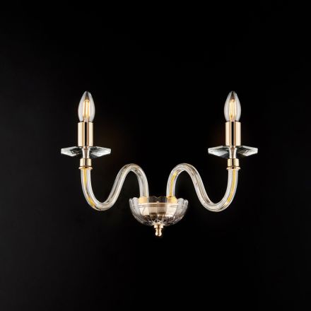 Lámpara de pared de hierro dorado con cristal, fabricada en Italia, para decoración de interiores - Innsbruck Viadurini