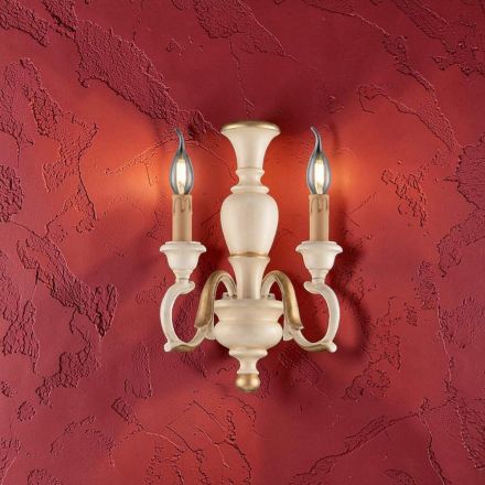 Lámparas de pared de madera con acabados en blanco o marfil, fabricadas en Italia - Florencia Viadurini