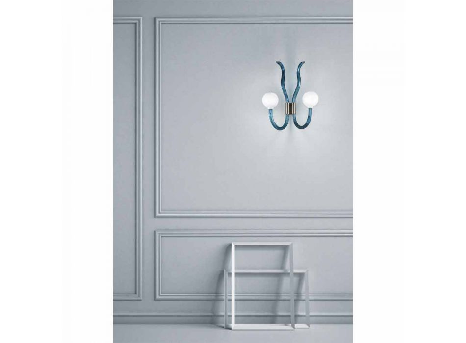 Lámpara de pared en vidrio azul Venecia y metal hecha a mano en Italia - Antonietta Viadurini