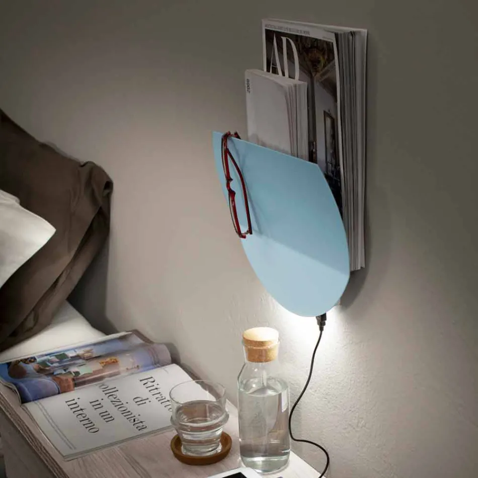Lámpara de pared moderna con compartimento para revistas, USB y luz LED Made in Italy - Foster Viadurini