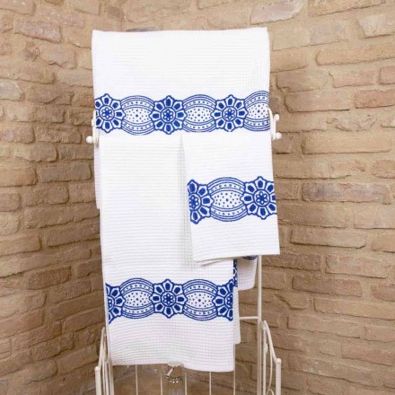 Toalla artesanal italiana con estampado de algodón hecho a mano - Marcas comerciales Viadurini