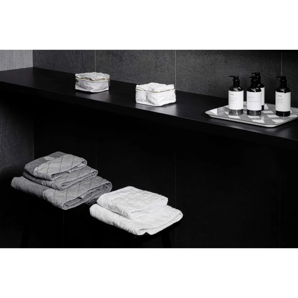 Toalla facial de felpa de algodón blanca con decoración geométrica - Gimmy Viadurini