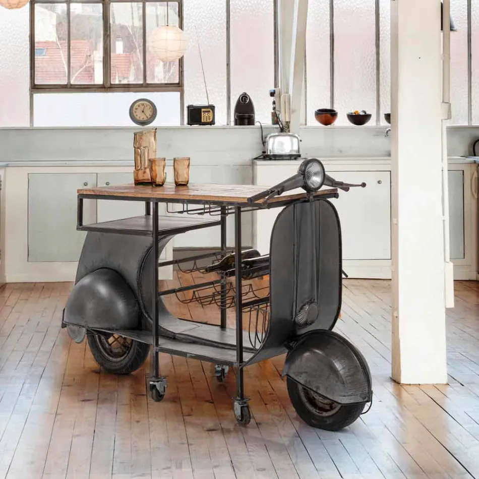 Consola de bar en madera de mango y Vespa en acero de diseño moderno - Shallot Viadurini