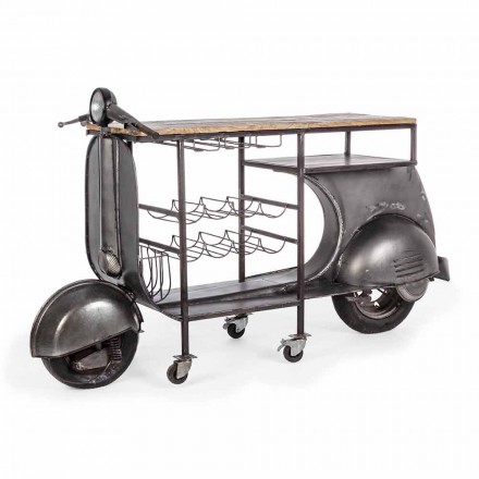 Consola de bar en madera de mango y Vespa en acero de diseño moderno - Shallot Viadurini