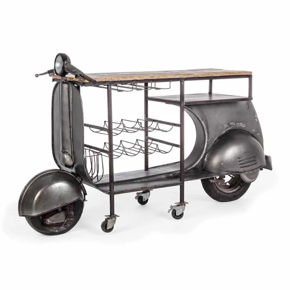 Consola de bar en madera de mango y Vespa en acero de diseño moderno - Shallot Viadurini