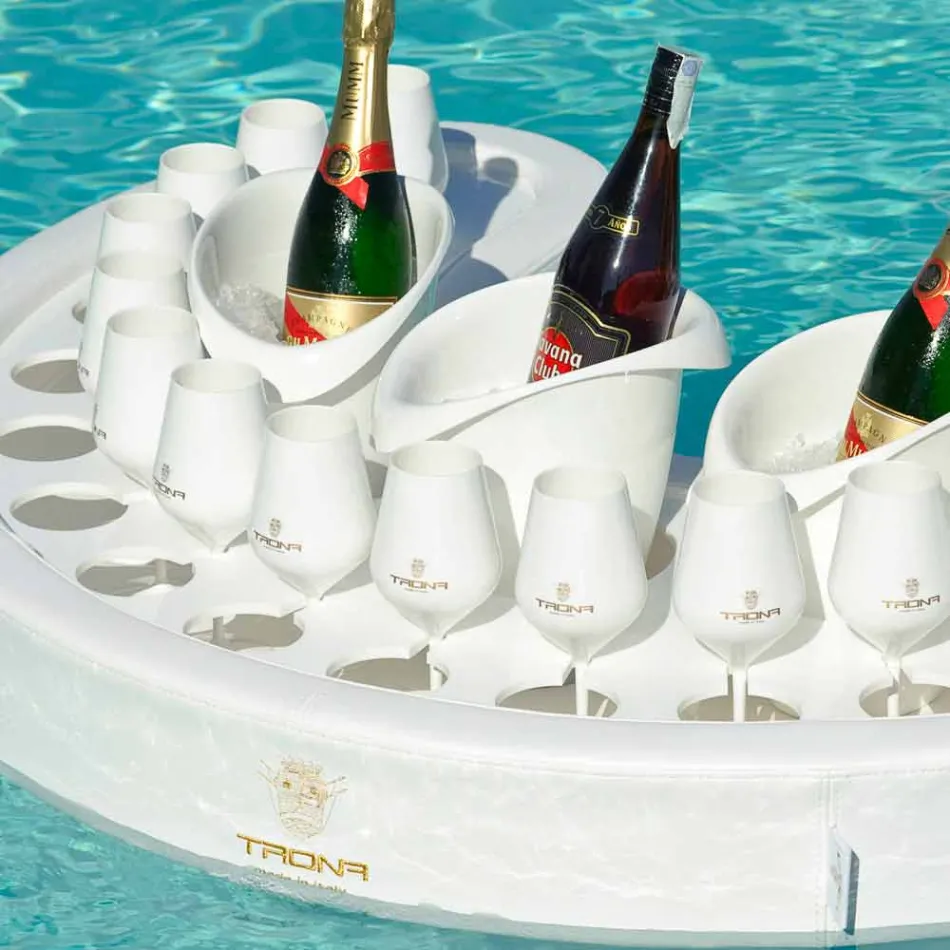 bar en la piscina Trona de imitación de cuero blanco náutico y de plexiglás Viadurini