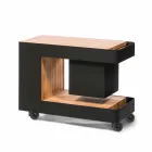 Diseño moderno de barra móvil sobre ruedas con mesa de madera y acero - Giancalliope Viadurini