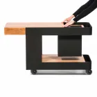 Diseño moderno de barra móvil sobre ruedas con mesa de madera y acero - Giancalliope Viadurini