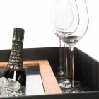 Diseño moderno de barra móvil sobre ruedas con mesa de madera y acero - Giancalliope Viadurini