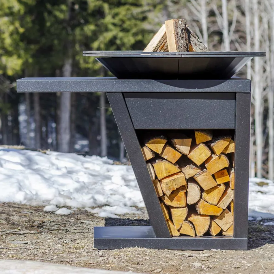 Con placa de cocción y compartimento porta madera - Giorgione Viadurini