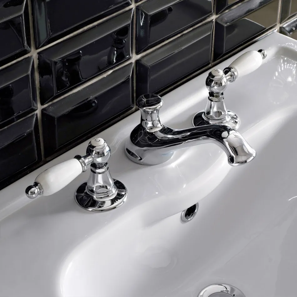 Mezclador de lavabo de 3 orificios con palancas de estilo clásico en latón artesanal - Noriana Viadurini