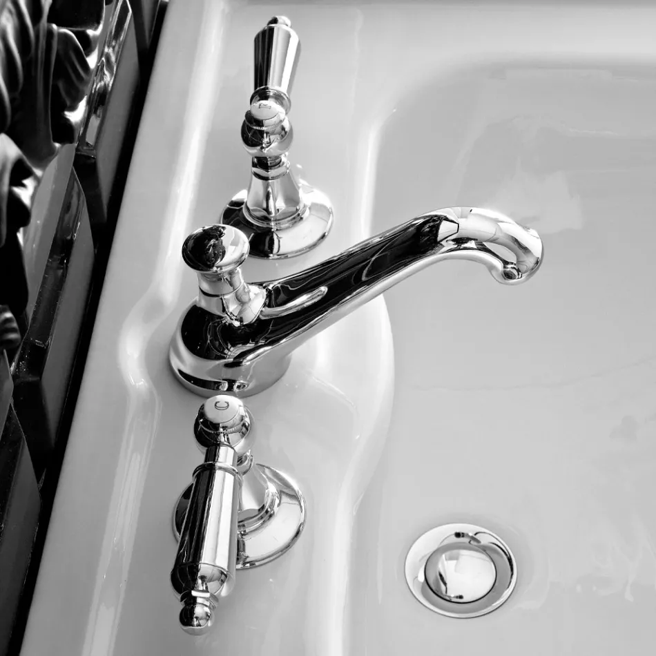 Mezclador de lavabo de 3 orificios con palancas de estilo clásico en latón artesanal - Noriana Viadurini