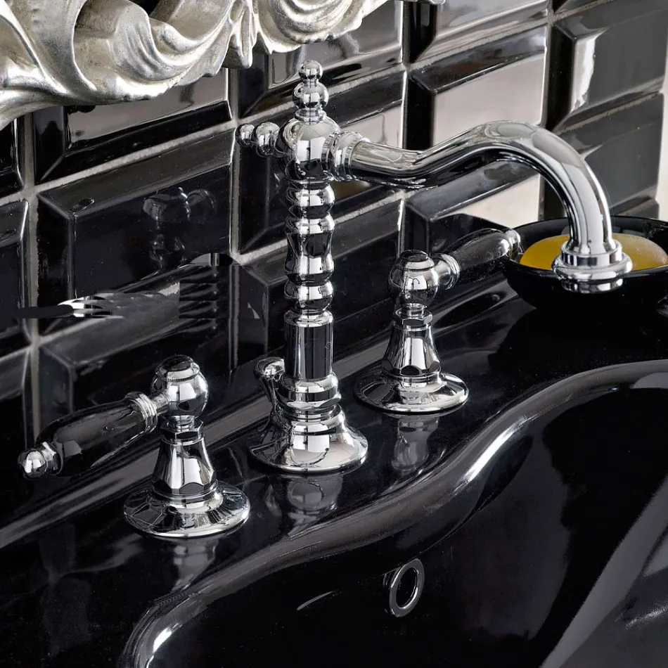 Mezclador de lavabo de 3 orificios con desagüe de latón estilo clásico artesanal - Noriana Viadurini