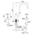 Mezclador de lavabo de 3 orificios con caño alto en latón clásico hecho a mano - Fioretta Viadurini