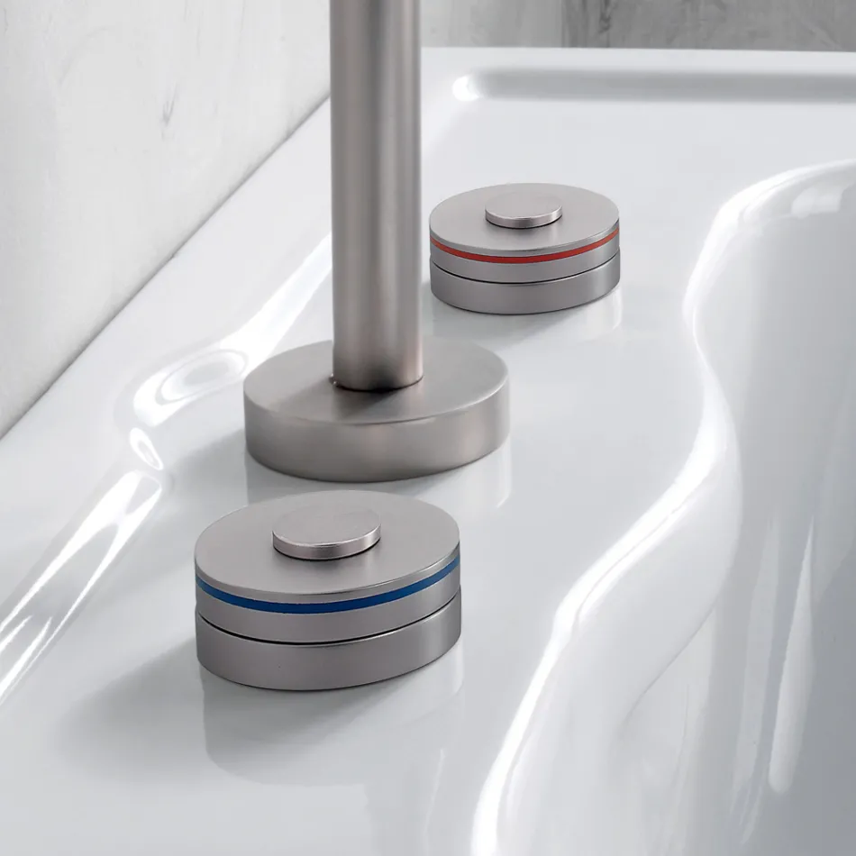 Mezclador de lavabo moderno de 3 orificios con líneas rojas y azules Made in Italy - Quito Viadurini